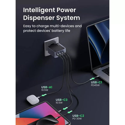 UGREEN X570 Nexode S omrežni polnilec, 140W, 5A, 1 x USB-A - 3 x USB-C, siv