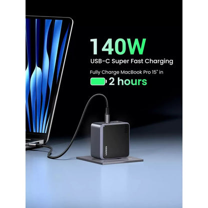 UGREEN X570 Nexode S omrežni polnilec, 140W, 5A, 1 x USB-A - 3 x USB-C, siv