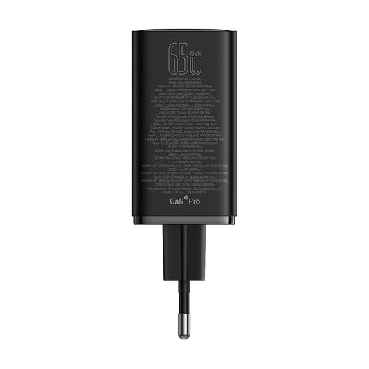 Baseus GaN 6 Pro omrežni polnilnik USB-C, 65 W, 3,25 A, 2 x USB-A - 2 x USB-C, črn P10162701113113-00