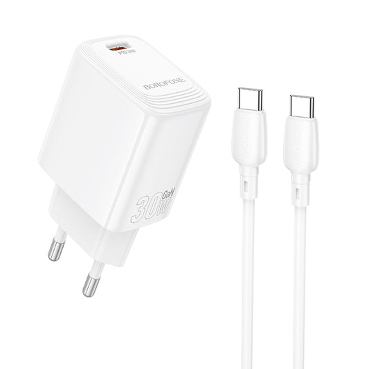 Polnilnik omrežja s kablom USB-C Borofone BN28 Fuente, 30W, 3A, 1 x USB-C, Bel