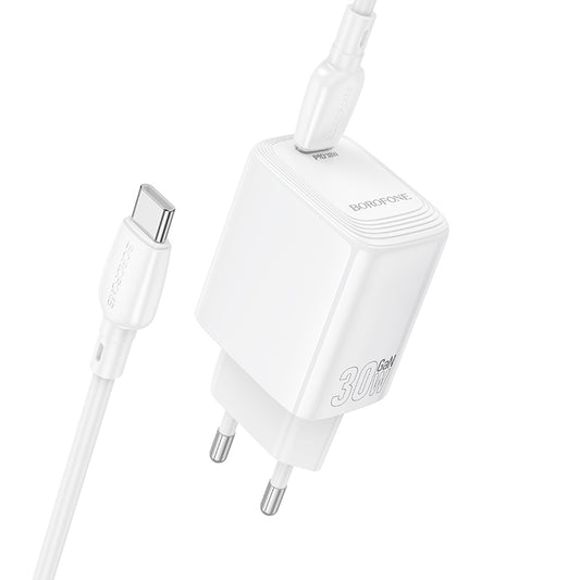 Polnilnik omrežja s kablom USB-C Borofone BN28 Fuente, 30W, 3A, 1 x USB-C, Bel