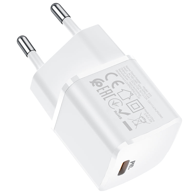 Omrežni polnilnik HOCO N10, 20 W, 3A, 1 x USB-C, bela