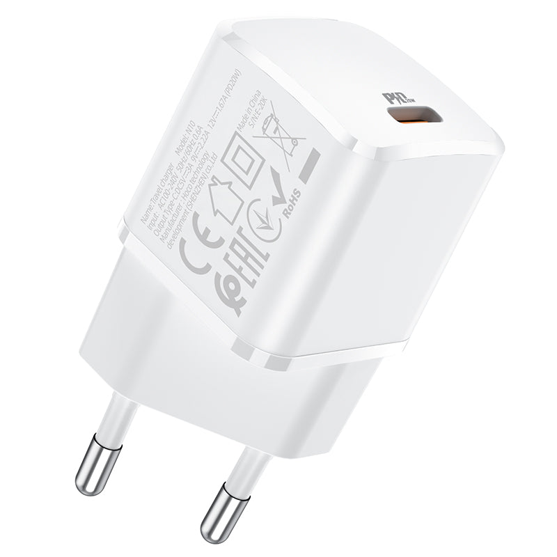 Omrežni polnilnik HOCO N10, 20 W, 3A, 1 x USB-C, bela