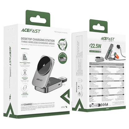 Brezžični omrežni polnilec Acefast E22 3v1, 22.5W, 1.67A, Siv