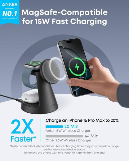 Anker MagGo 3in1 Wireless Network Charger, 15W, 1.67A, Black B25M4G11