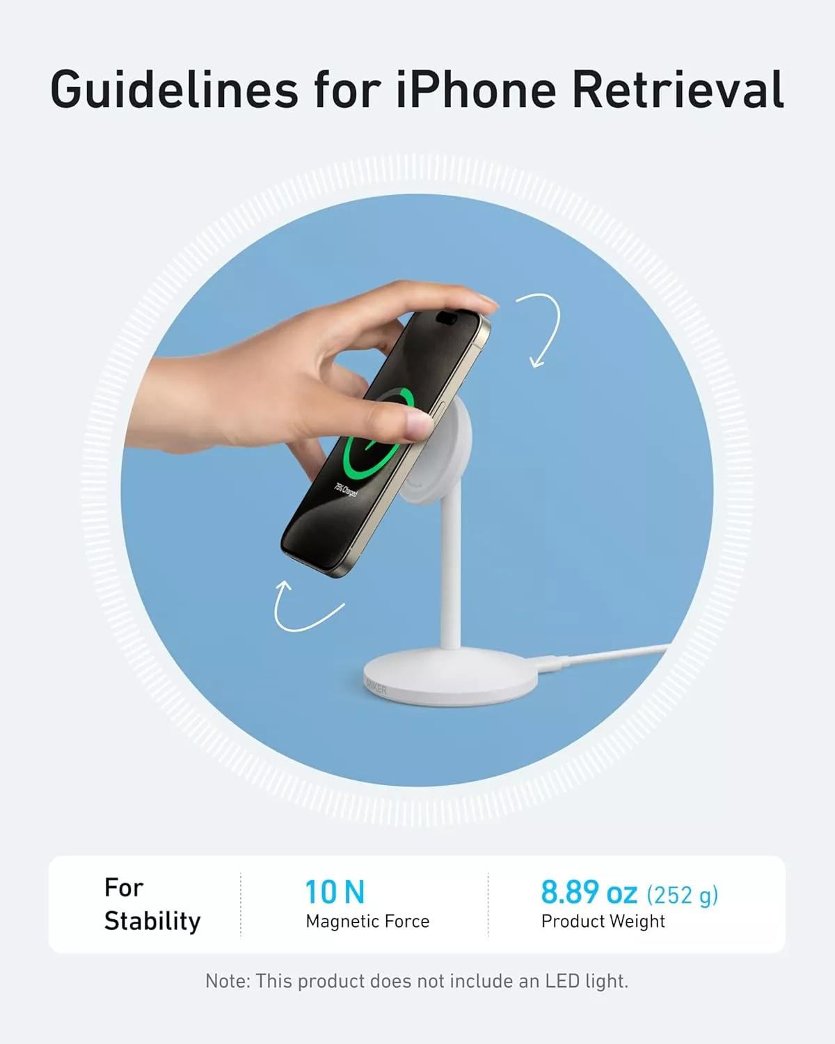 Brezžični omrežni polnilnik Anker MagGo Stand, 15W, 1.67A, Bel A25X1H21