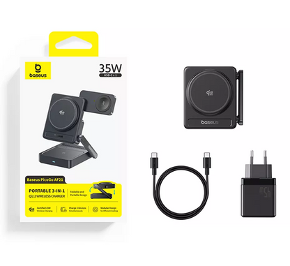 Brezžični polnilec Baseus PicoGo AF21 3v1, 35W, Črn E0205401