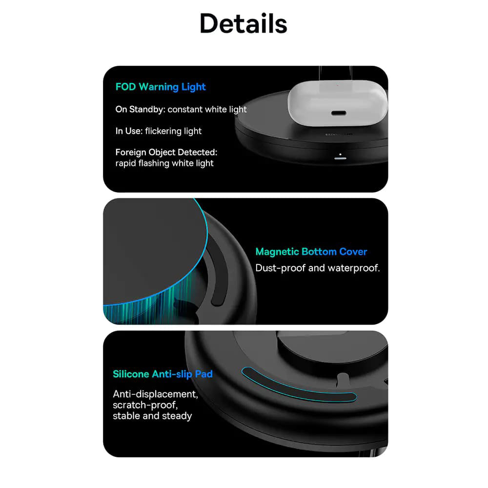 Incarcator Retea Wireless Baseus Swan 3in1, 20W, 1.67A, P10221302113-Z1