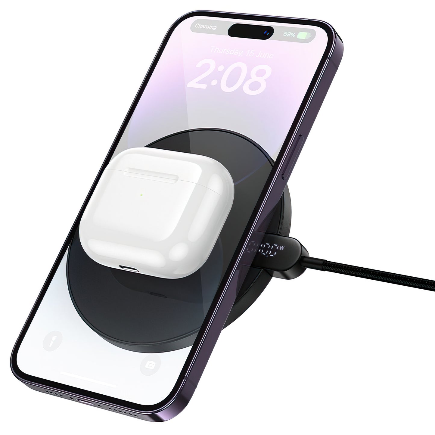 Brezžični omrežni polnilec HOCO CW62, 15W, 1.67A, črn