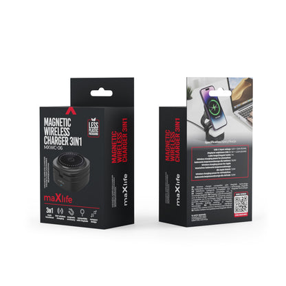 Brezžični omrežni polnilec MaXlife MXWC-06 3v1, 15W, 1.67A, črn