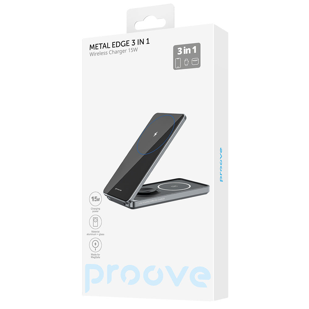 Brezžični omrežni polnilec Proove Metal Edge 3v1, 15W, 1.67A, Siv WSME15010003