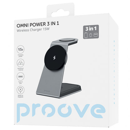 Brezžični omrežni polnilec Proove Omni Power 3v1, 15W, 1.67A, Siv WSOP15020003