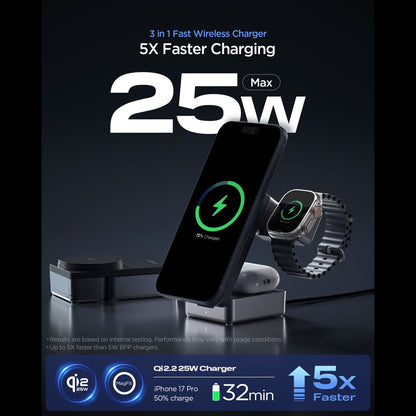 Spigen EF323MQ Essential 3in1 Wireless Network Charger, 25W, Black ACH10398