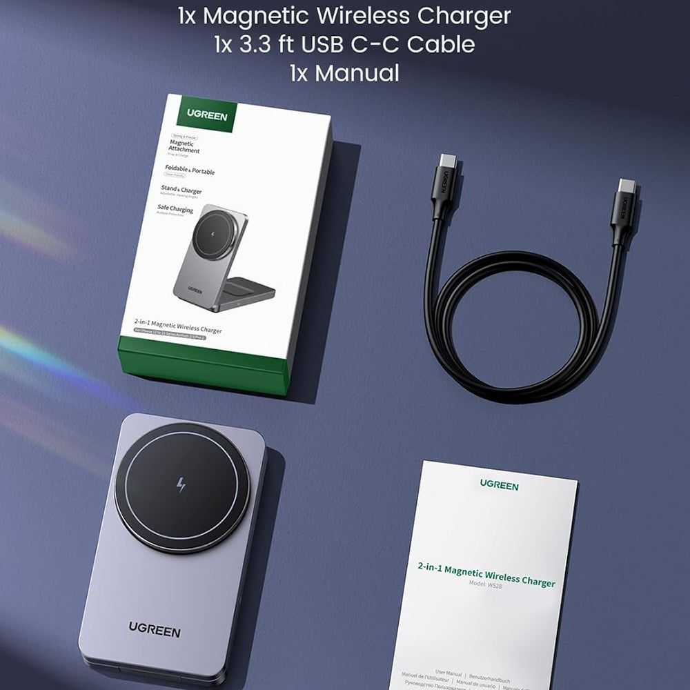 Brezžični omrežni polnilec UGREEN W528 2v1, 20W, 1.67A, Bel