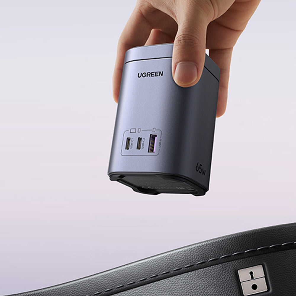 Brezžični omrežni polnilec UGREEN X555 4v1, 65W, 3.25A, 1 x USB-A - 2 x USB-C, Siv