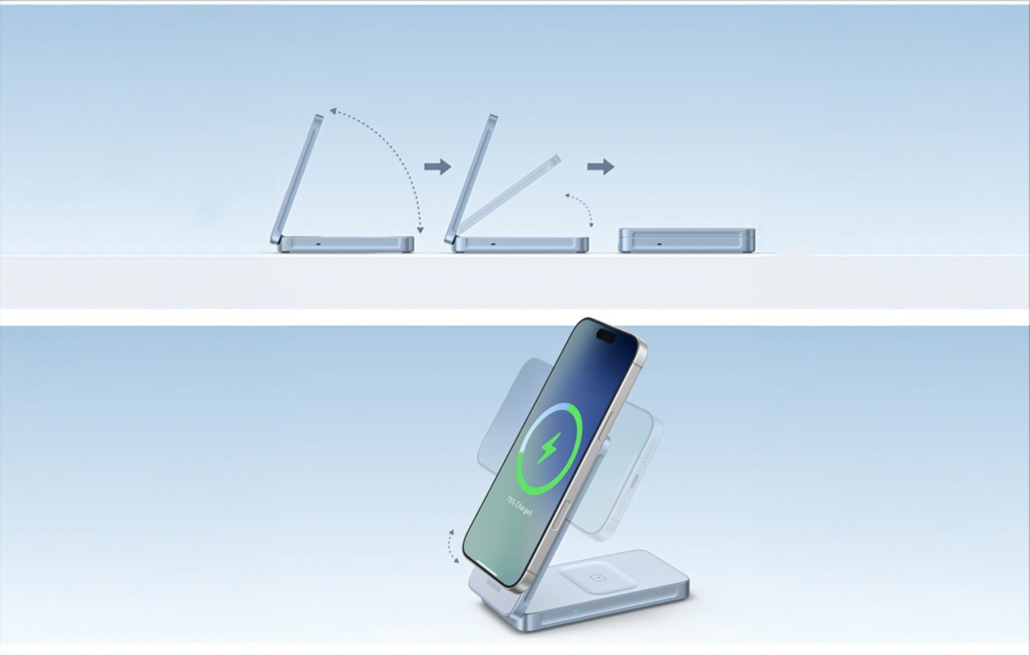 Brezžični omrežni polnilec UGREEN MagFlow 2in1, 25W, Modra