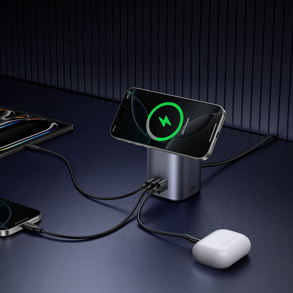 Brezžični omrežni polnilec UGREEN X555 4v1, 65W, 3.25A, 1 x USB-A - 2 x USB-C, Siv