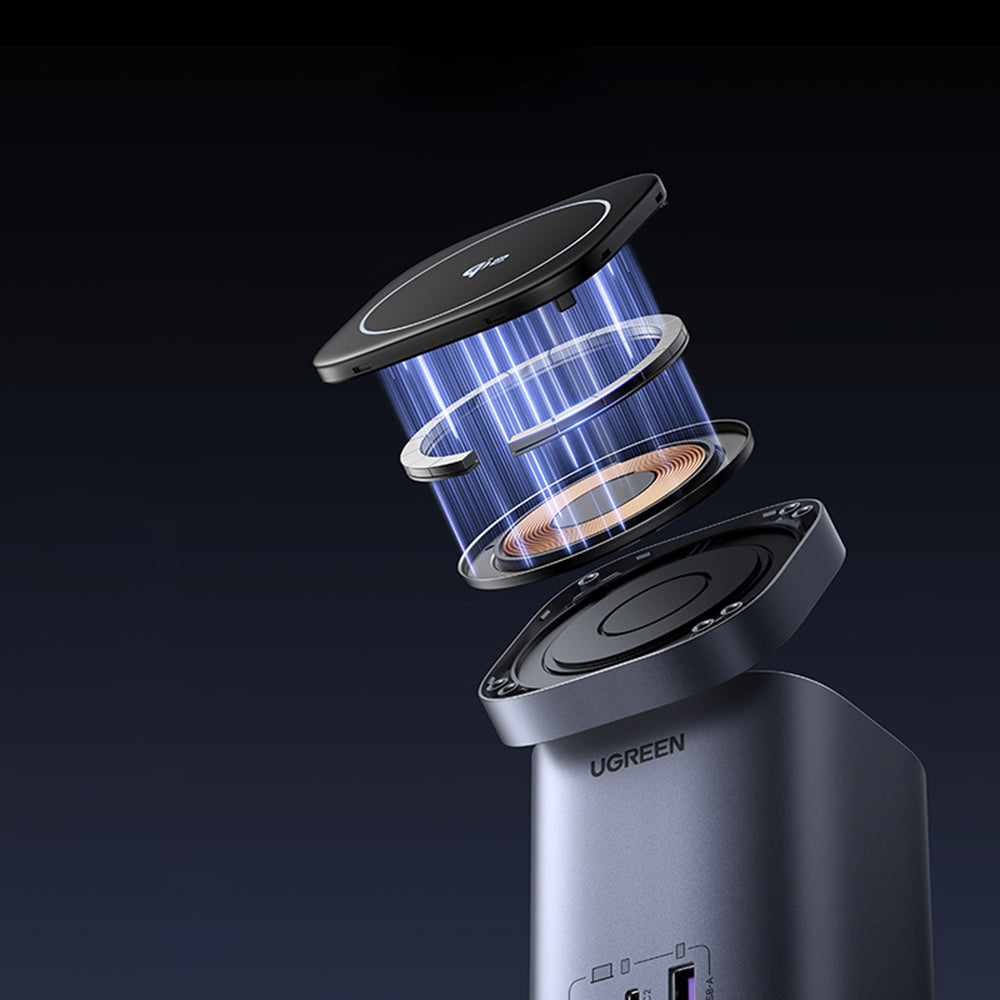Brezžični omrežni polnilec UGREEN X555 4v1, 65W, 3.25A, 1 x USB-A - 2 x USB-C, Siv