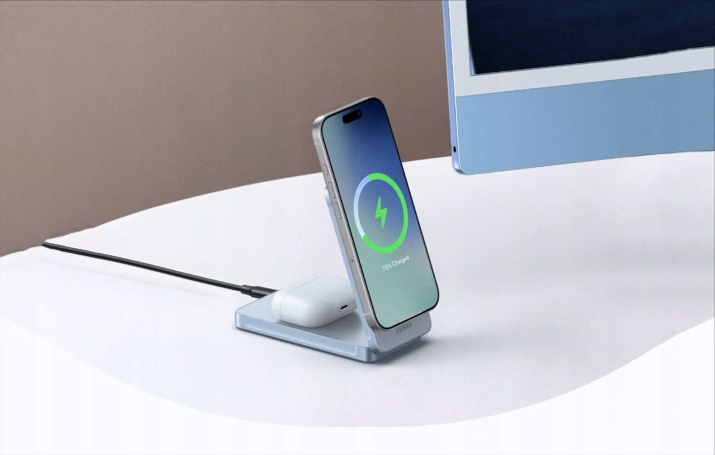 Brezžični omrežni polnilec UGREEN MagFlow 2in1, 25W, Modra