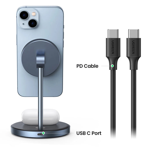 Brezžični omrežni polnilec UGREEN CD317 2v1, 20W, 1.67A, črn