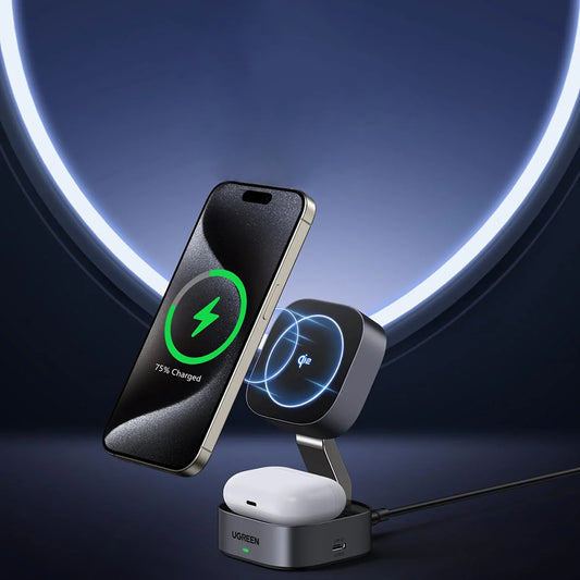 Brezžični omrežni polnilec UGREEN W702 3v1, 20W, 1.67A, 1 x USB-C, črn