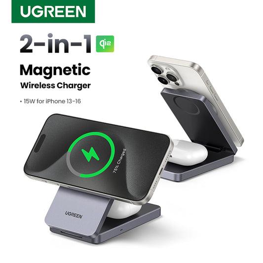 Brezžični omrežni polnilec UGREEN W706 2v1, 20W, 1.67A, črn