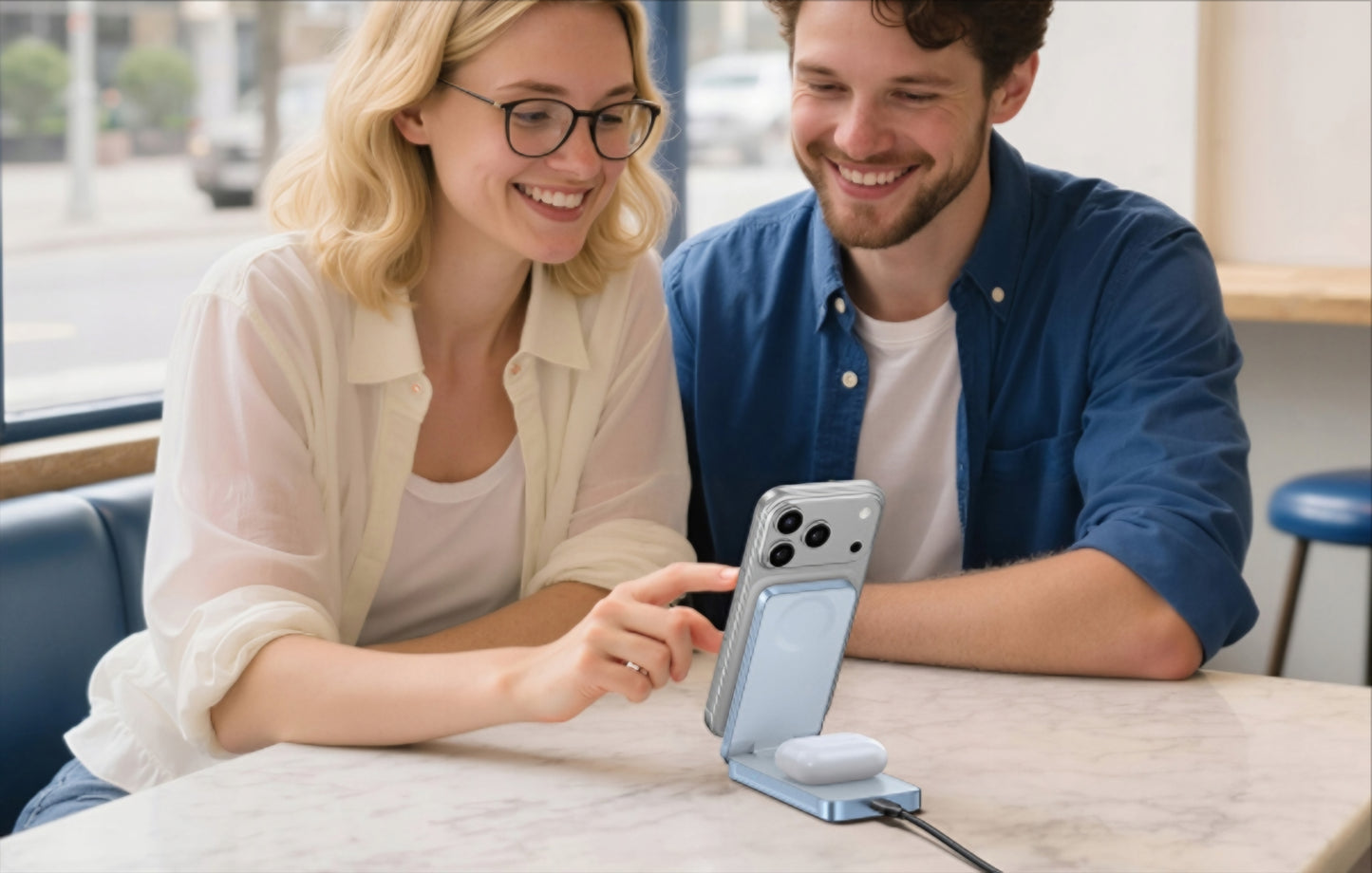 Brezžični omrežni polnilec UGREEN MagFlow 2in1, 25W, Modra