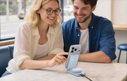 Brezžični omrežni polnilec UGREEN MagFlow 2in1, 25W, Modra