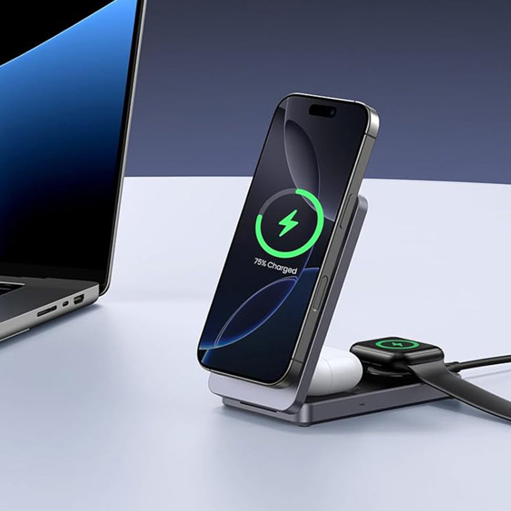 Brezžični omrežni polnilec UGREEN W707 3v1, 25W, 1.67A, Siv