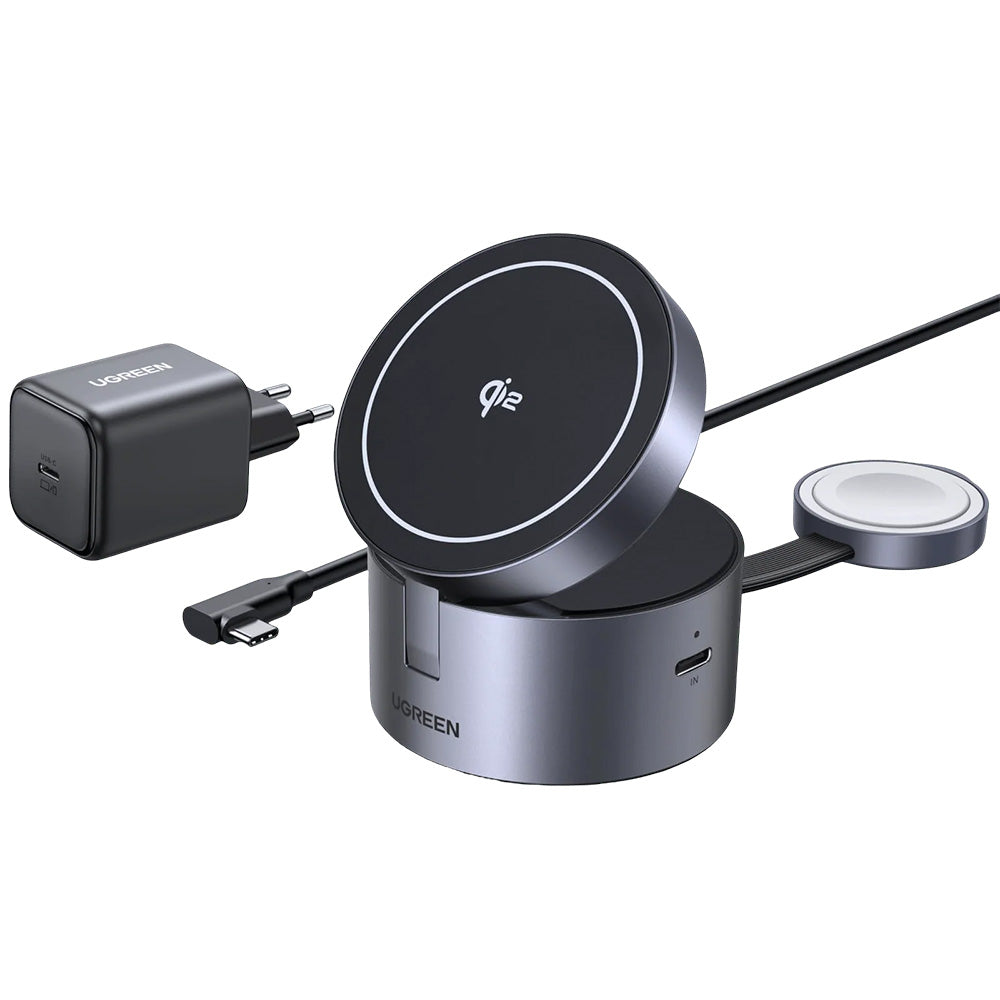Brezžični omrežni polnilec UGREEN W712 (65148) 3v1, 25W, 1.67A, Siv