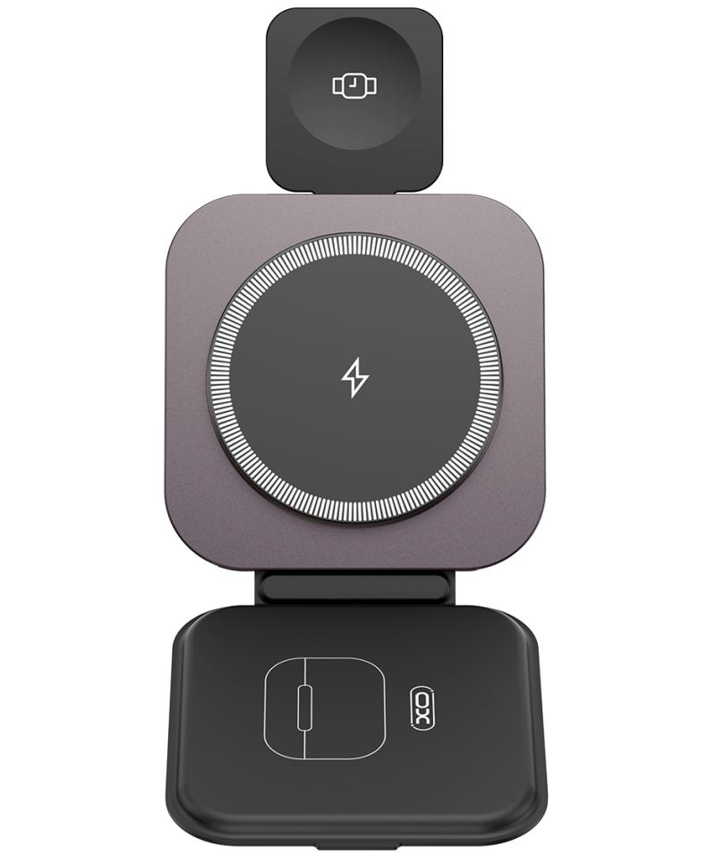 Brezžični omrežni polnilec XO Design CX035 3v1, 15W, 1.67A, Črn