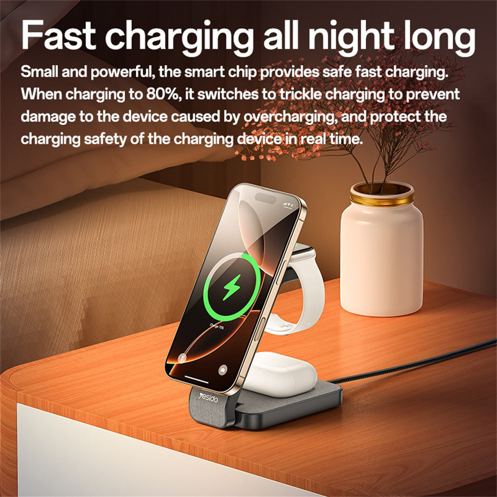 Yesido DS26 3in1 Wireless Network Charger, 15W, 1.67A, Gray
