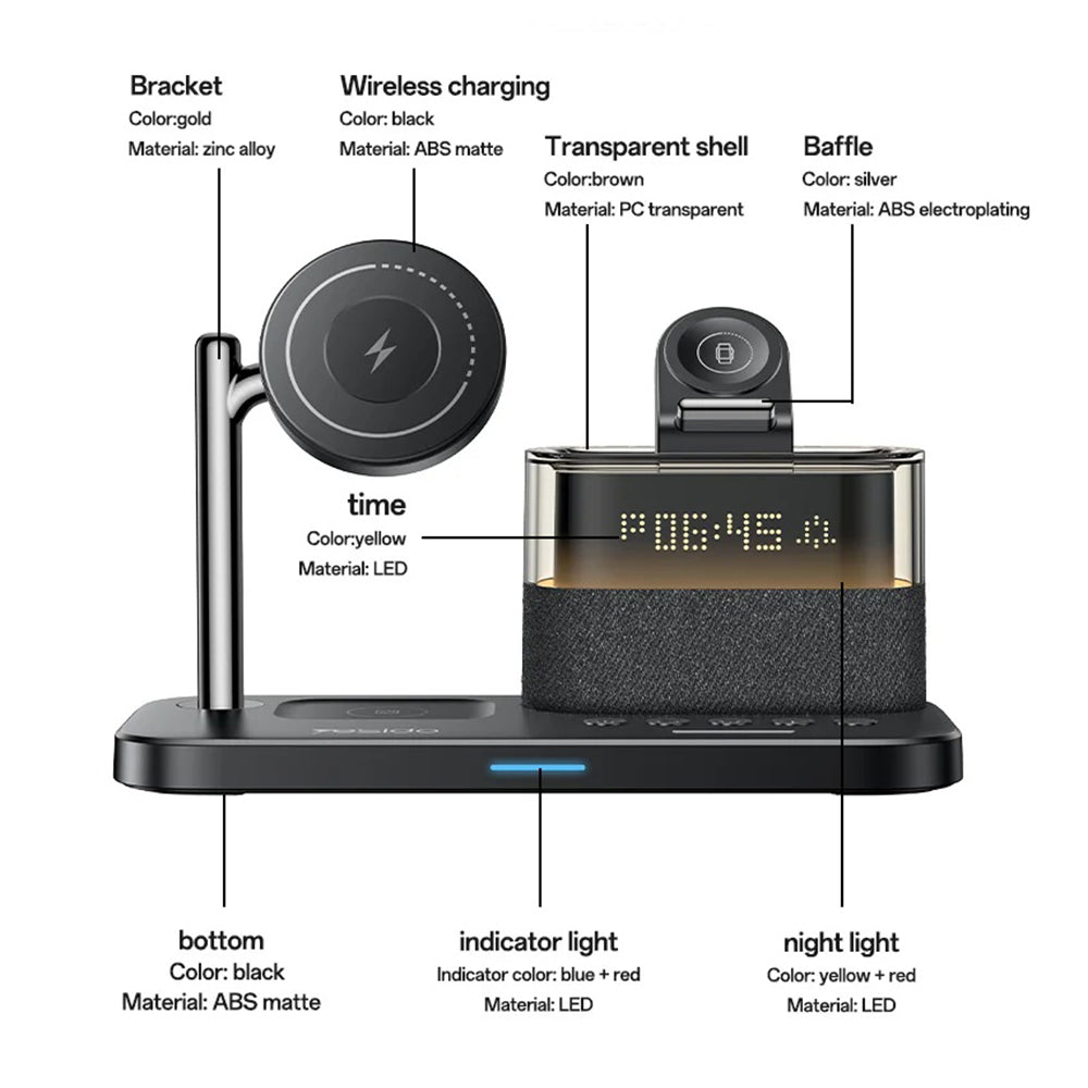 Brezžični polnilnik Yesido DS37 Display 3in1, 25W, 1.67A, črn