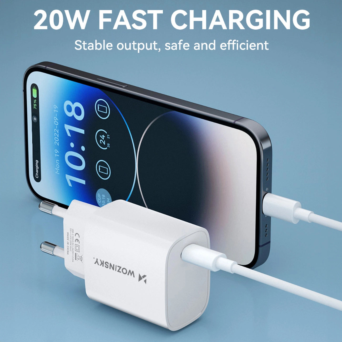 Omrežni polnilec WZK WGWCCW, 20W, 3A, 1 x USB-C, bel
