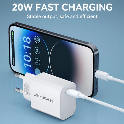Omrežni polnilec WZK WGWCCW, 20W, 3A, 1 x USB-C, bel