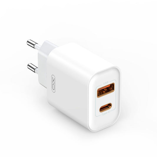 Polnilnik omrežja XO Design BPCE12, 20W, 3A, 1 x USB-A - 1 x USB-C, Bel