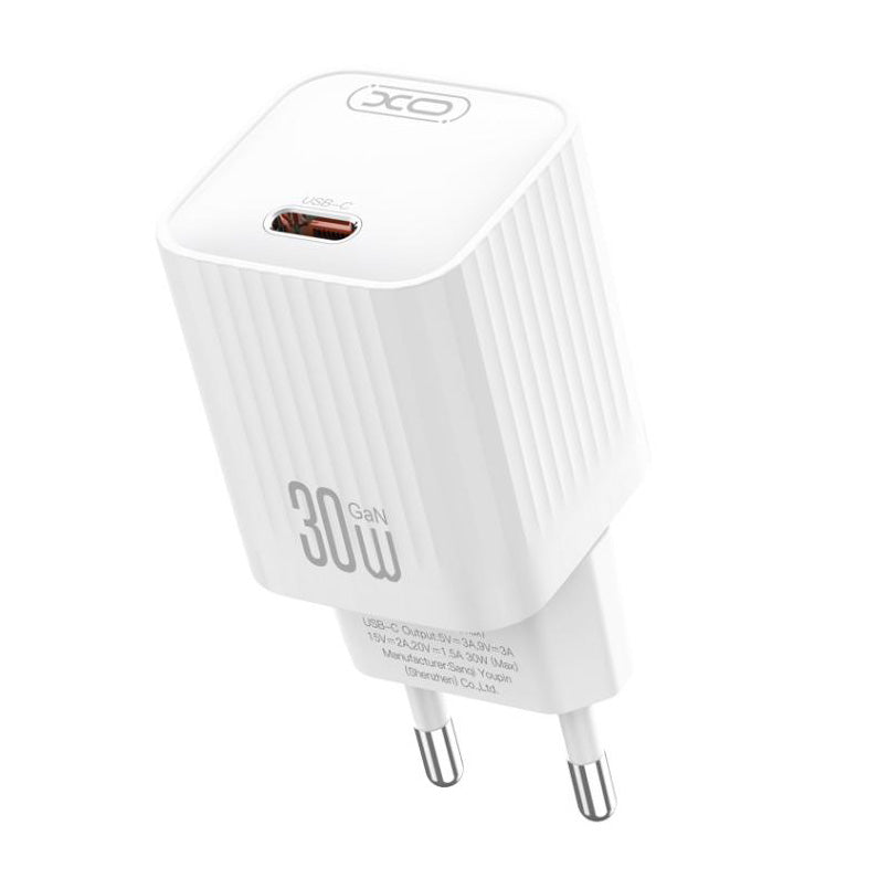Polnilnik omrežja XO Design L148, 30W, 3A, 1 x USB-C, Bel