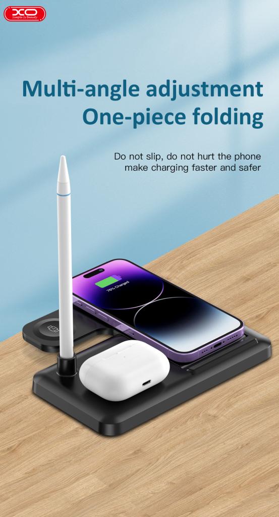 Brezžični omrežni polnilec XO Design WX033 4v1, 15W, 1.67A, Črn