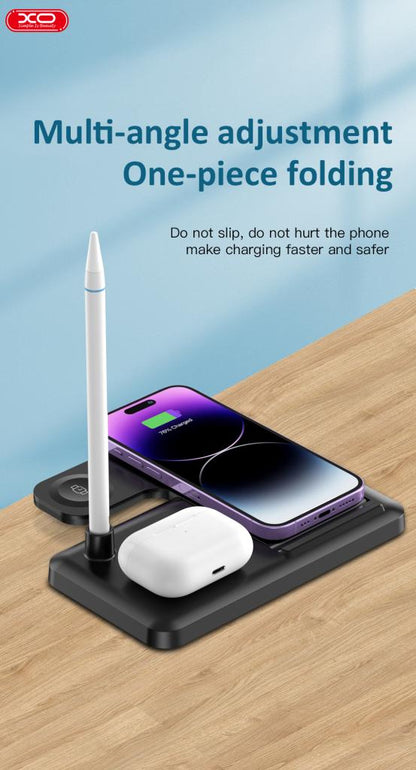 Brezžični omrežni polnilec XO Design WX033 4v1, 15W, 1.67A, Črn