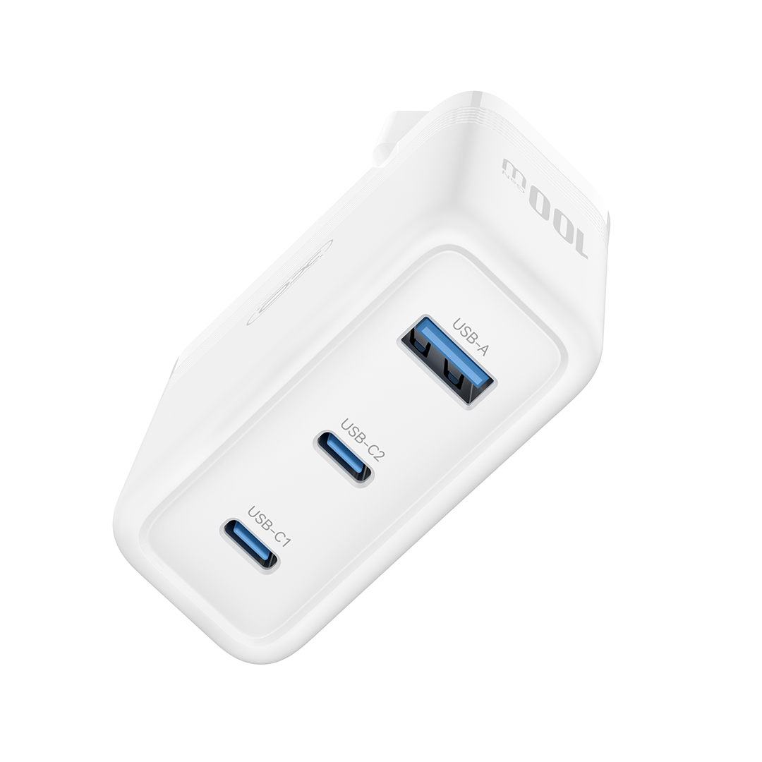 Polnilnik omrežja XO Design CE35, 100W, 5A, 1 x USB-A - 2 x USB-C, Bel