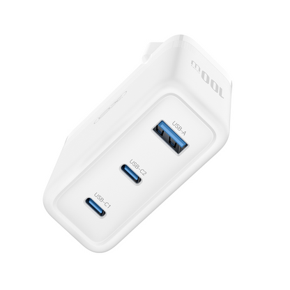 Polnilnik omrežja XO Design CE35, 100W, 5A, 1 x USB-A - 2 x USB-C, Bel