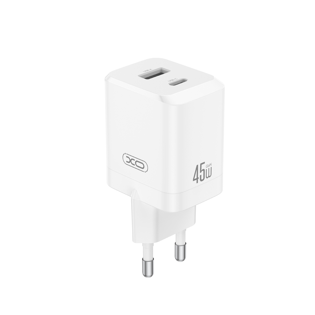 Polnilnik omrežja XO Design CE36, 45W, 3A, 1 x USB-A - 1 x USB-C, Bel
