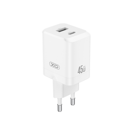 Polnilnik omrežja XO Design CE36, 45W, 3A, 1 x USB-A - 1 x USB-C, Bel