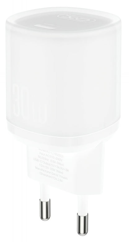 Polnilnik omrežja XO Design L150, 30W, 3A, 1 x USB-C, Bel
