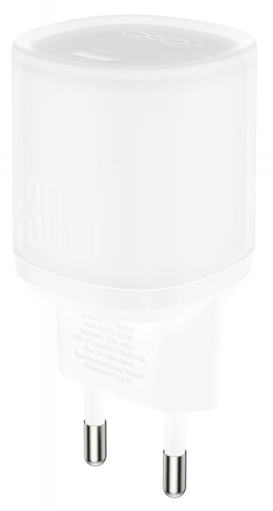 Polnilnik omrežja XO Design L150, 30W, 3A, 1 x USB-C, Bel