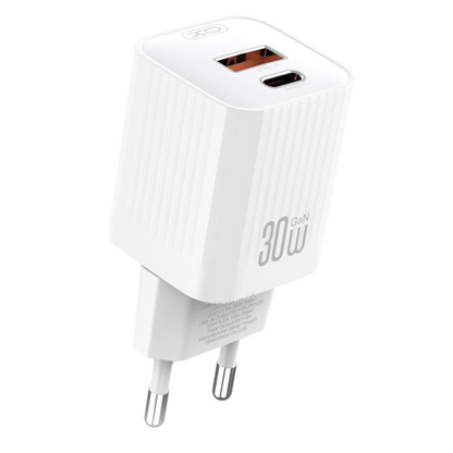 Omrežni polnilec XO Design L149, 30W, 3A, 1 x USB-A - 1 x USB-C, Bel