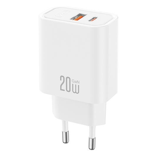 Omrežni polnilec XO Design CE40, 20W, 3A, 1 x USB-A - 1 x USB-C, Bel