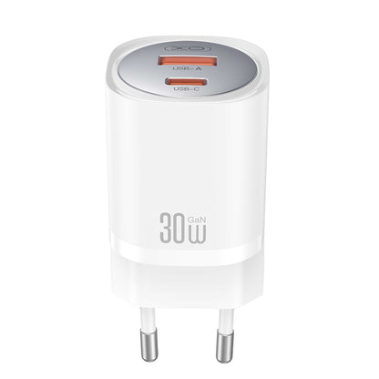 Polnilnik omrežja XO Design CE21, 30W, 3A, 1 x USB-A - 1 x USB-C, Bel