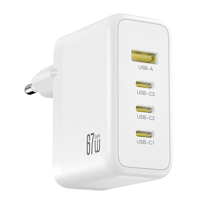 Omrežni polnilec XO Design CE39, 67W, 3A, 1 x USB-A - 3 x USB-C, Bel
