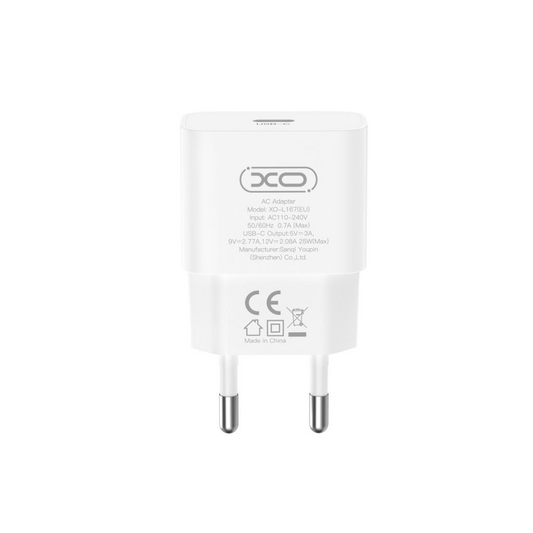 Polnilnik XO Design L167, 25W, 3A, 1 x USB-C, Bel